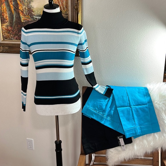 🆕 Perfect Mint Condition. Venus Fitted Striped Turtleneck Never worn. Sz Med - Picture 2 of 5